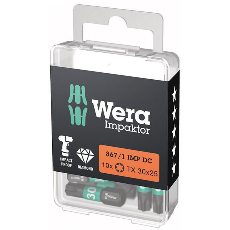 Wera - 10x Bit 867/1 imp dc T30 longueur 25 mm 1/4' C6,3 Impaktor dc - 5157626001