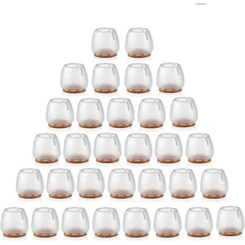 32pcs Silicone chaise casquettes pieds tampons mobilier Table couvre plancher protège-jambes pour 25-29MM rond de jambes (Transparent + brun)