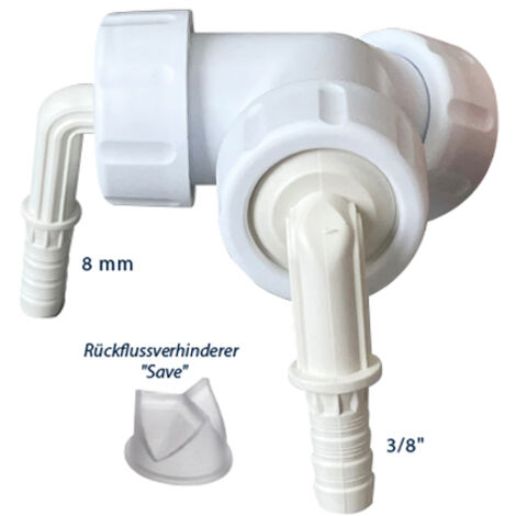 Embout de raccordement pour condensat et appareils "Save", 1", 3/8" et 8 mm avec anti-retour