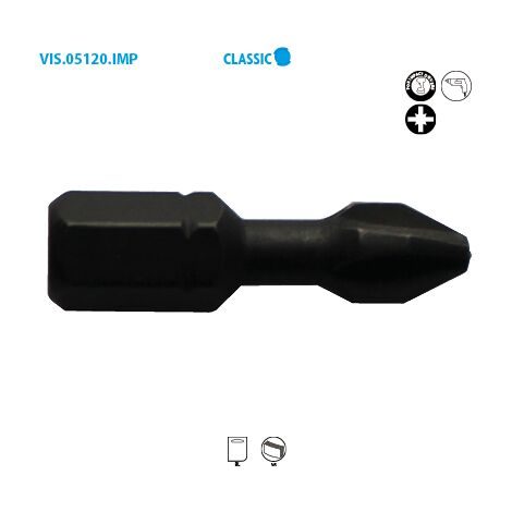 Embout de vissage série 1/4'' - POZIDRIV® impact Classic PZ N°1 Long. 25 Boite de 15