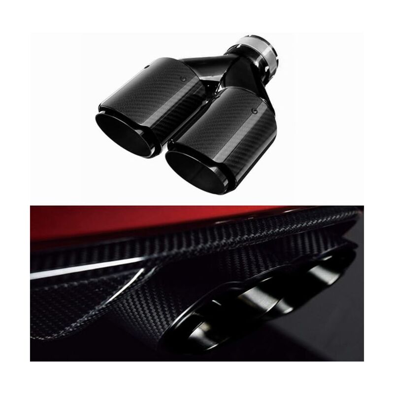 Embout d'Échappement Double de Voiture en Fibre de Carbone Tuyau d'Échappement Noir Extrémité Arrière pour Voiture 63-89mm