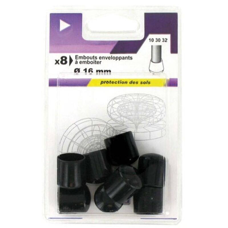 VYNEX  - Embout enveloppant plastique noir d.16mm blister de 8