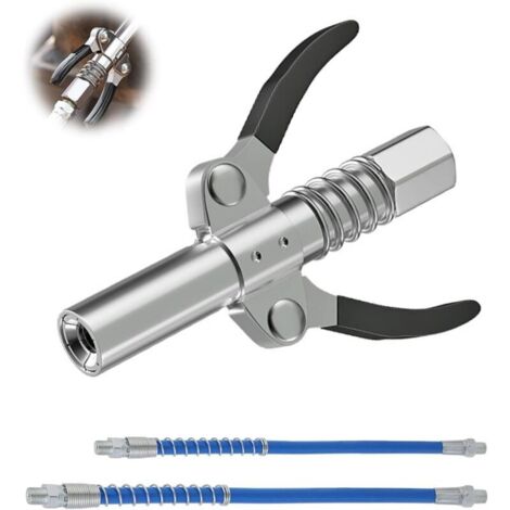 Embout Pompe a Graisse, Pompe a Graisse Pneumatique Electrique Manuelle avec Tuyau Flexible, Coupler G pour Pompe à Graisseur Convient pour Tous Types de Presses à Graisse (Double po