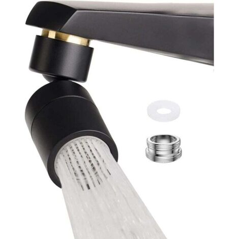 Embout pour Robinet de Cuisine, Mousseur pour Robinet Noir, Aérateur de Robinet Noir Pivotant, Embout Robinet Cuisine 2 Modes, avec Adaptateur Filetage pour FM22, M24 (Noir)