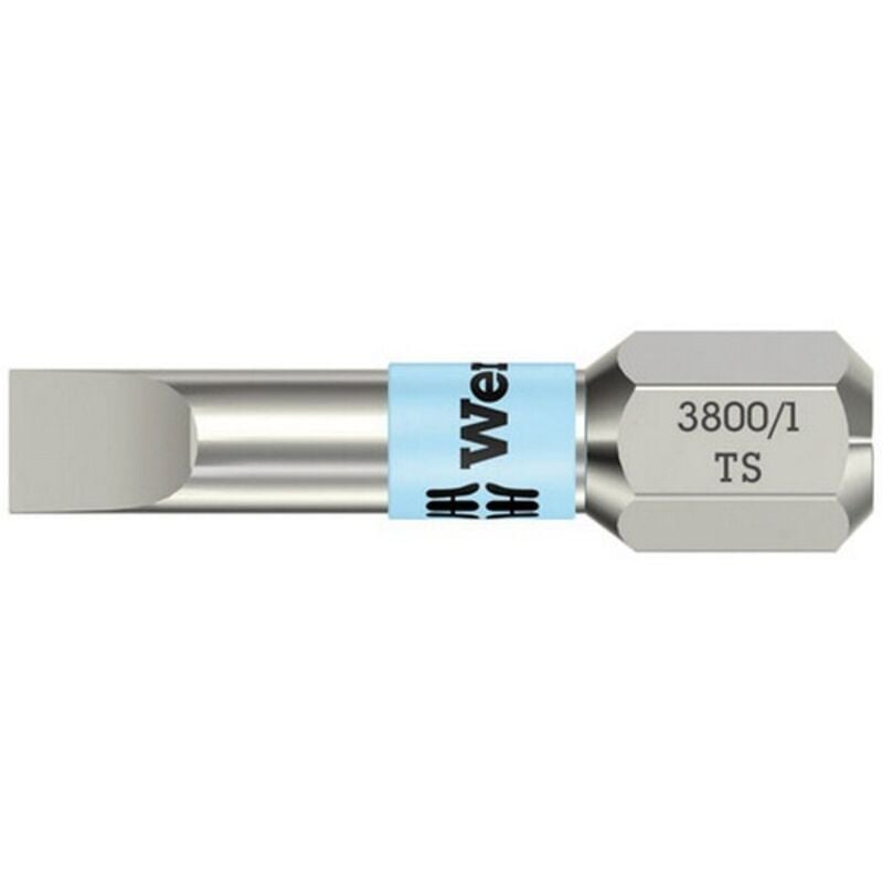 Wera - Embout pour vis à fente 1/4'', acier inoxydable avec zone de torsion, 25 mm de long, Larg. : de lame x Épaisseur de lame : 5,5 x 1,0 mm