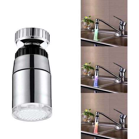Embout Robinet D'eau LED Lumière Évier Lavabo Sonde Température Mousseur Faucet Salle De Bains - 3 couleurs,ladacèe