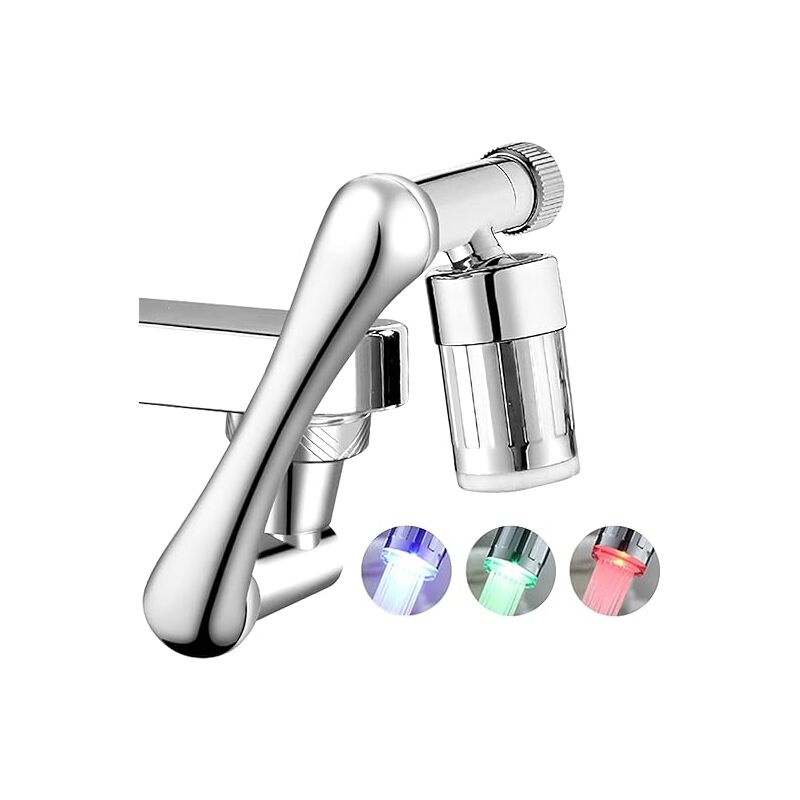 Embout robinet rotatif à 1440 °,Mousseur Robinet avec Lumières led, Aérateur de Robinet avec boutons réglables pour cuisine salle de bain