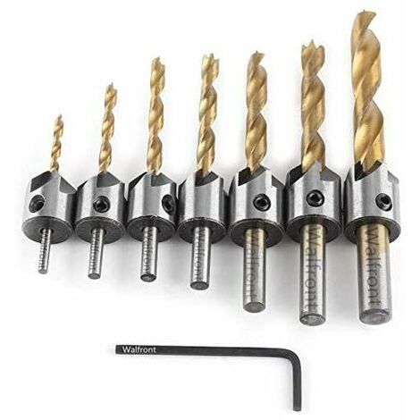 Embouts à fraiser, 7 embouts à fraiser hexagonaux avec clé en L pour percer dans le travail du bois ou le travail du bois 3-10 mm doré