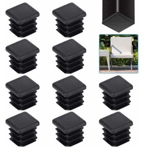 Embouts carrés noirs pour tubes de 20x20 mm - embouts en plastique solide, lot de 20, pour protéger les meubles et les sols, et avec fonction de réduction du bruit.