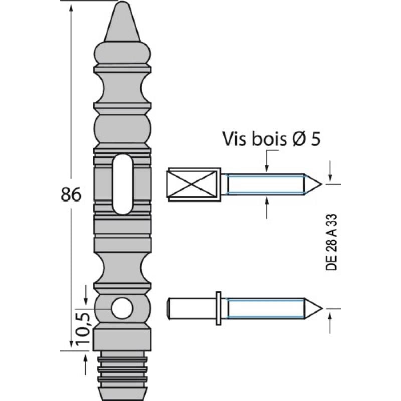 Embouts de fiches à lacets recoupables acier vieux bronze longueur 86 mm - la paire Bros