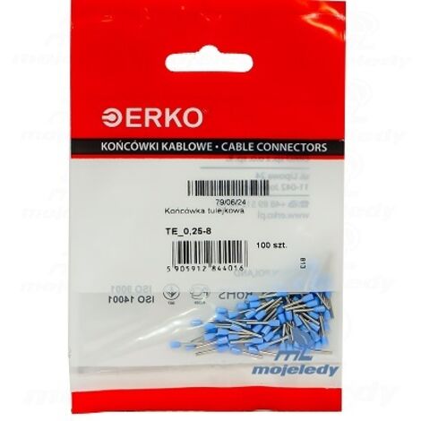 Embouts de manchon isolant TE 0,25/8, 100 pièces, bleus Erko