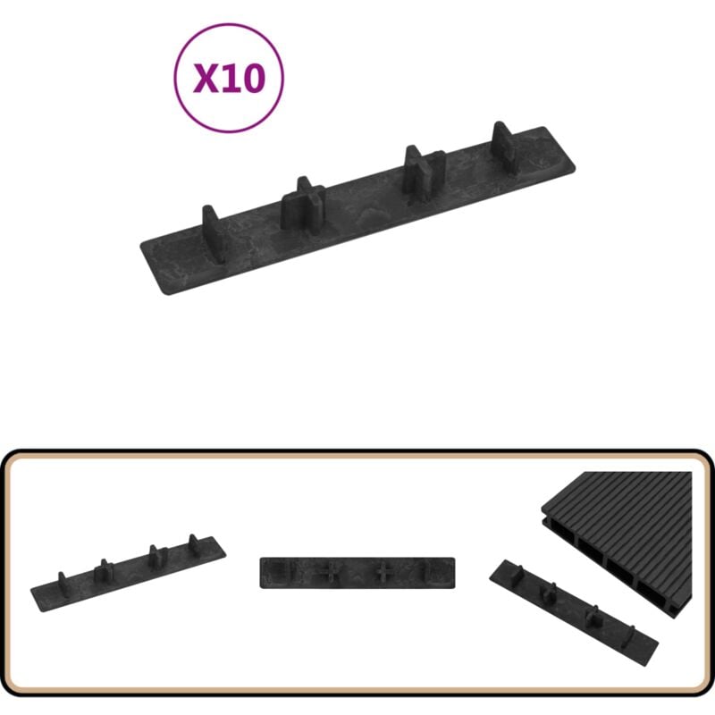 Embouts de terrasse 10 pcs Noir Plastique - Embouche Terrasse - Embouts Bois - Finitions Terrasse - Protection Terrasse - Accessoires Terrasse