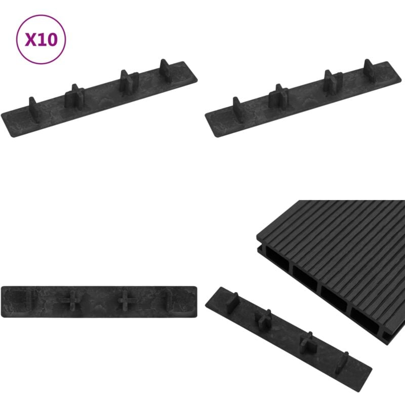 Embouts de terrasse 10 pcs Noir Plastique - Embouche Terrasse - Embouts Bois - Finitions Terrasse - Protection Terrasse - Accessoires Terrasse - Home