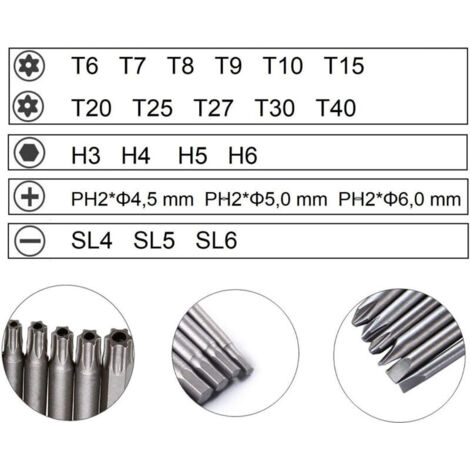 Embouts de Tournevis 21 Pièces, Embout de Vissage Magnetique 100mm Long, Torx T6-T40, Hexagonal 3mm-6mm, Phillips PH2, Plats 4mm-6mm, 1/4" Hex Tige