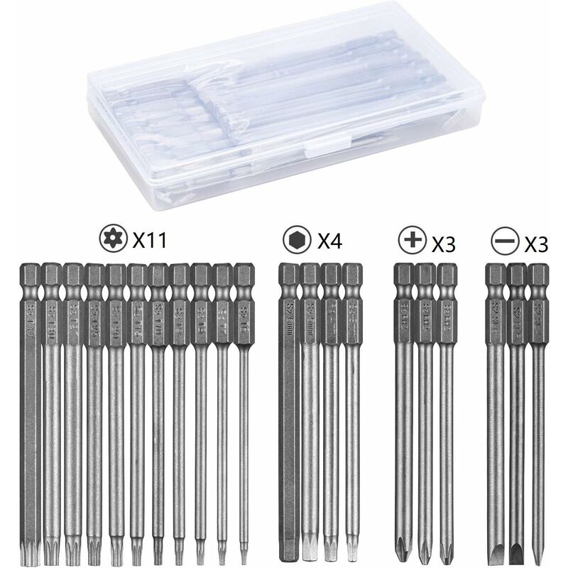 Live House - ccykxa Embouts de Tournevis 21 Pièces, Embout de Vissage Magnetique 100mm Long, Torx T6-T40, Hexagonal 3mm-6mm, Phillips PH2, Plats