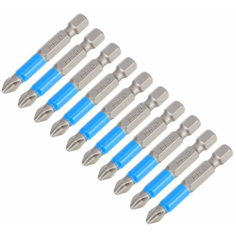Embouts de tournevis antidérapants S2, foret magnétique cruciforme en acier allié robuste (10 pièces/ensemble, PH2 x 50 mm, tige hexagonale)-AquaForge