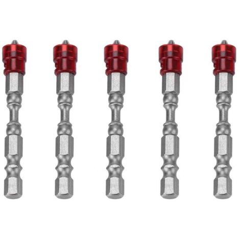 Embouts de Tournevis,5Pcs 65 mm S2 acier magnétique tête cruciforme PH2 Adaptateur de Vissage - avec Aimant et butée de Profondeur + Embout Ph2(Red)