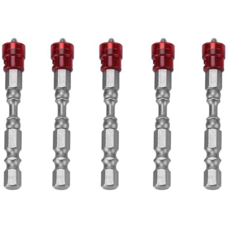 Embouts de Tournevis,5Pcs 65 mm S2 acier magnétique tête cruciforme PH2 Adaptateur de Vissage - avec Aimant et butée de Profondeur + Embout Ph2(Red)-LIAIKI