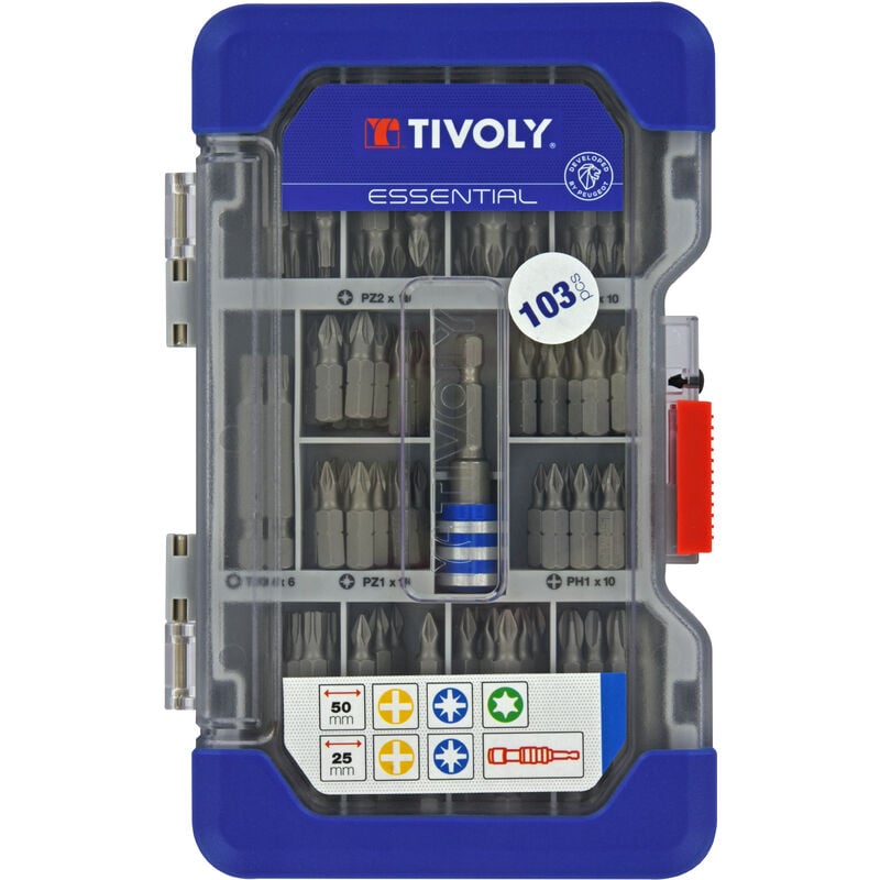 Tivoly - Coffret Ranger 103 pcs embouts de vissage courts et longs