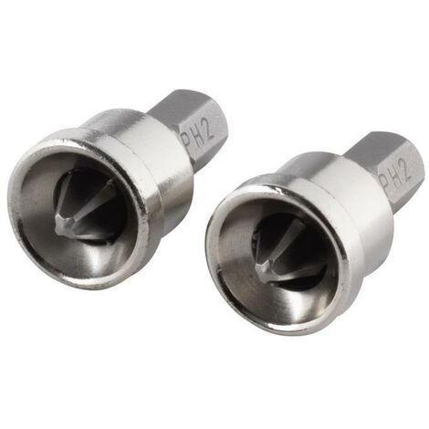 Lot de 2 embouts de vissage cruciformes Ph2 – Longueur 25mm – Queue 6 pans – Butée de profondeur pour cloisons sèches