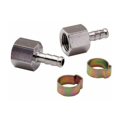 Mecafer - 2 embouts cannelés 3/8F pour tuyau 8x13 + colliers