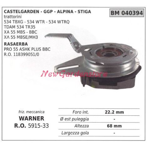 Embrague electromagnético warner cortacésped castelgarden ggp stiga 040394