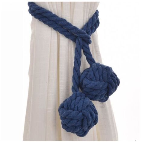 Embrasse à Rideaux - MISSMAO - Pompon Tricot - Bleu Royal - Corde de Coton - Longueur 70cm