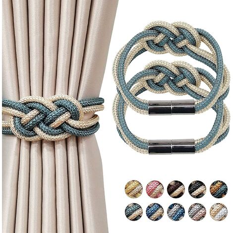 Embrasse de rideau 2pcs attaches de rideaux magnétiques pinces à rideaux - Bleu + beige