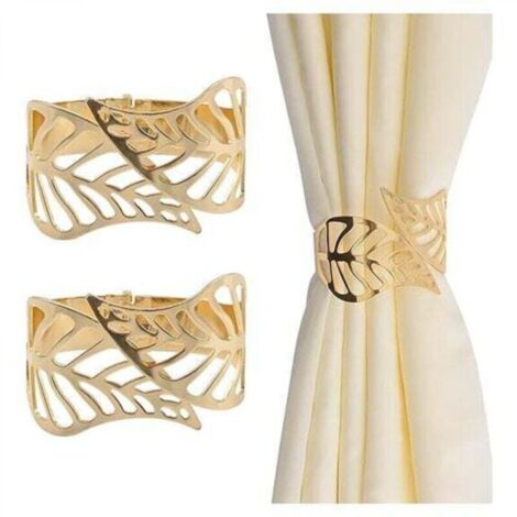 Embrasse de Rideaux, 2 pièces Métal Créatif Rideau Corde Boucles Feuille Creuse Pince à Rideau Décorative Accessoire Décoratif Fenêtre pour Bureau à Domicile (Or)