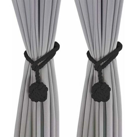 Embrasse pour Rideaux Noir, 2 Pièces Embrasses de Rideaux, Embrasses Rideau Tricotées à la Main, Embrasse de Corde de Rideau, Rideaux Boucle Décoration pour la Chambre et du Bureau