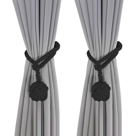 Embrasse pour Rideaux Noir, 2 Pièces Embrasses de Rideaux, Embrasses Rideau Tricotées à la Main, Embrasse de Corde de Rideau, Rideaux Boucle Décoration pour la Chambre et du Bureau