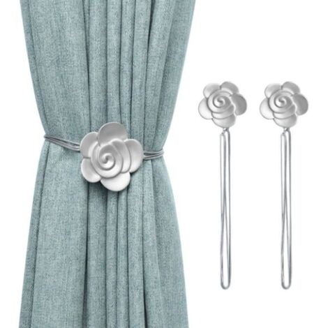 Embrasses à Rideaux - Boucles Aimantées Fleur - 2pcs - Argent - Intérieur - Salon