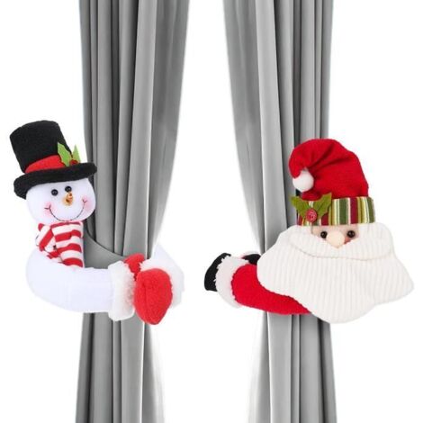 Embrasses à Rideaux,Lot de 2 Embrasses de Boucle de Rideau de Noël, Père Noël Bonhomme de Neige Attache de Retenue Boucle de