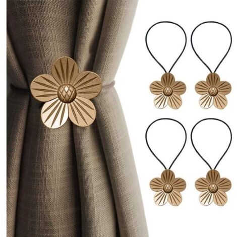 Embrasses à Rideaux,Lot de 4 embrasses de rideaux magnétiques en résine - Motif fleurs vintage - Pour la maison,le bureau - Dorées