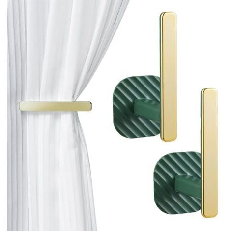 Embrasses de rideaux autocollantes en forme de L, sans perforation, pour balcon, café, maison (vert), 2 pièces