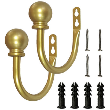 Embrasses de rideaux, crochets à rideaux avec vis, fixation murale, embrasses décoratives pour chambre, salon, bureau, embouts de rideaux boules dorées (2 pièces)