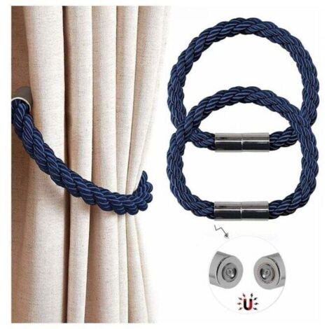 Embrasses de rideaux magnétiques (bleues), embrasses de rideaux modernes et simples avec un aimant puissant, embrasses de rideaux avec un cordon tressé, décoration