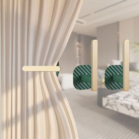 Embrasses de rideaux, supports de rideaux, lot de 2 attaches adhésives en forme de L, style nordique, vertes