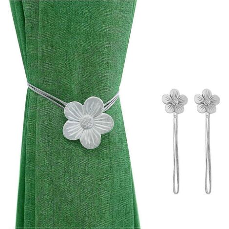 Embrasses magnétiques vintage pour rideaux, 1 paire, en résine avec motif floral, pour rideaux de fenêtre, décoration pour la maison, café ou balcon - Argenté