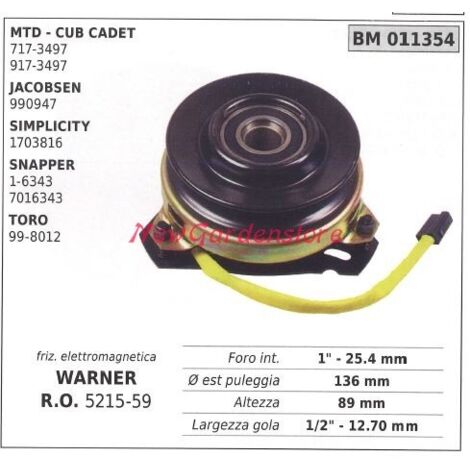 Embrayage électromagnétique warner tondeuse cub cadet 011354