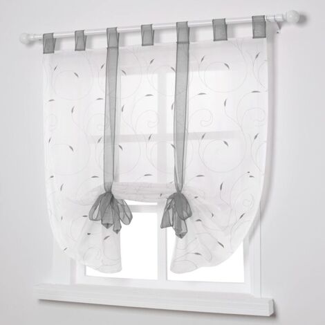 Embroidered Roman Blinds, Sheer Curtains for Bedroom, Balcony, or Kitchen Decoration, Grey, 80cm x 140cm
