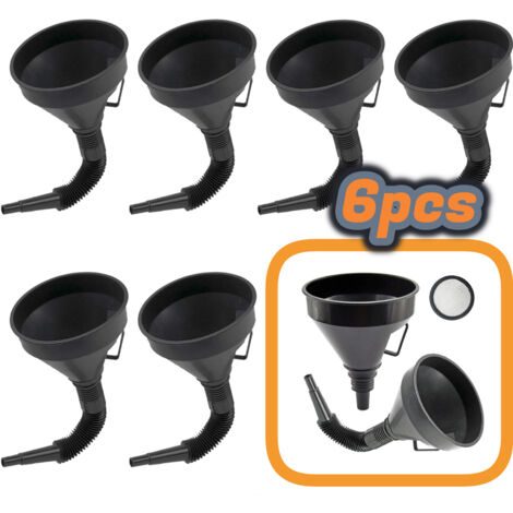 Embudo multiusos grande con filtro y boquilla flexible – Combustible, aceite y otros líquidos – Paquete de 6