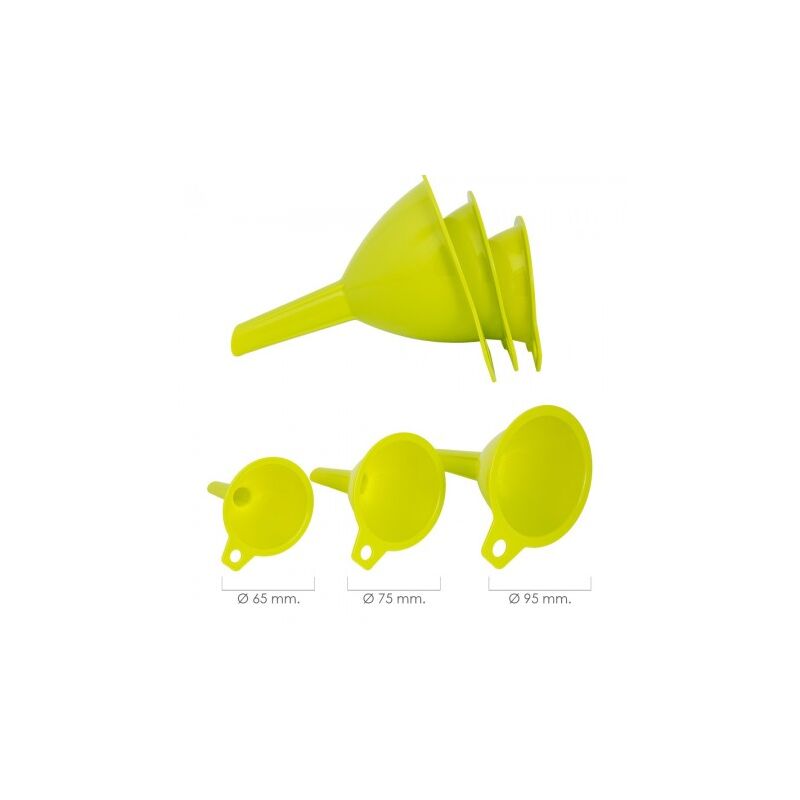

Embudos plástico cocina Ø 65 / 75 / 95 mm. (set 3 embudos)