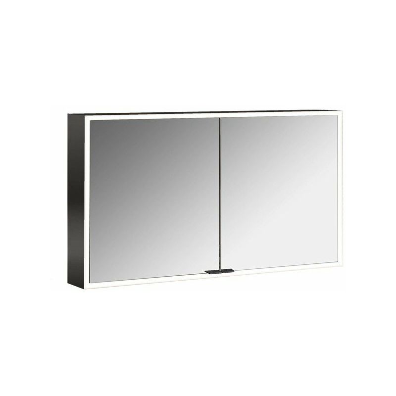 Asis prime Lichtspiegelschrank, Aufputzmodell, 2 Türen, mit Lichtpaket, 1200mm, Ausführung Glasrückwand schwarz 949713384 Emco  - Onlineshop ManoMano