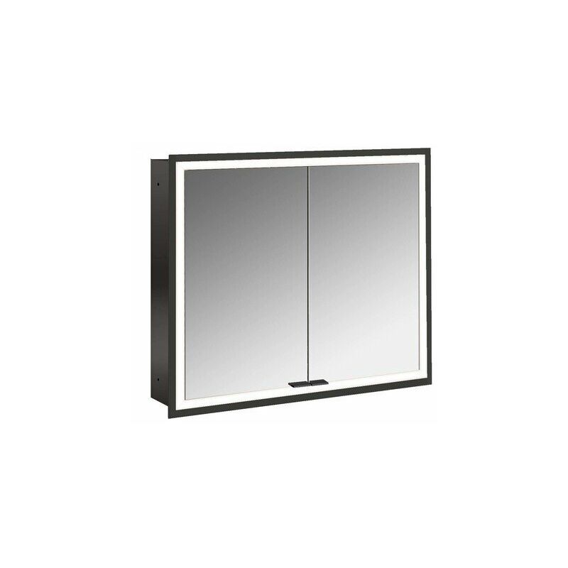 Asis prime Lichtspiegelschrank, Unterputzmodell, 2 Türen, mit Lichtpaket, 800mm, Ausführung Glasrückwand schwarz 949713372 Emco  - Onlineshop ManoMano