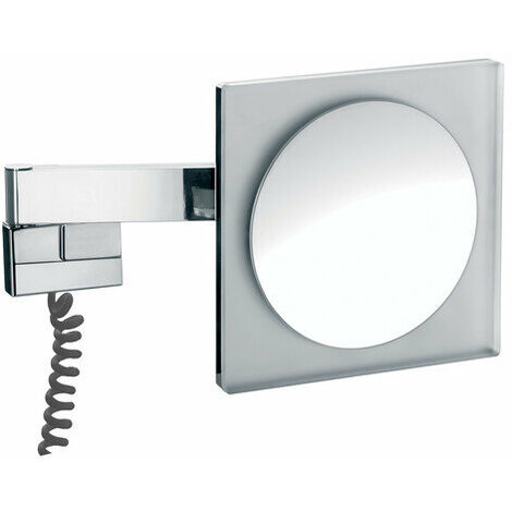Emco LED Rasier- und Kosmetikspiegel, Vergrößerung 5-fach, eckig, High Power LED, Doppelgelenkarm, Spiralkabel, Zwischenstecker - 109606005