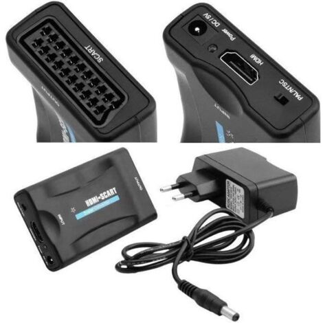 EMEBAY - 1080P HDMI vers Scart Péritel Convertisseur Vidéo Audio Adaptateur de Signal CRT TV, VHS VCR, DVD Support NTSC PAL