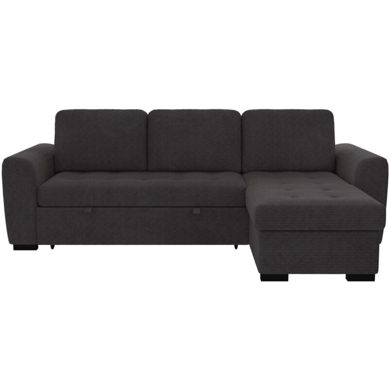 Mobilier Deco - emeline - Canapé d'angle réversible convertible avec coffre en velours côtelé anthracite