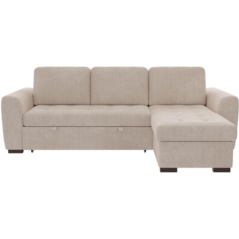 Mobilier Deco - emeline - Canapé d'angle réversible convertible avec coffre en velours côtelé beige