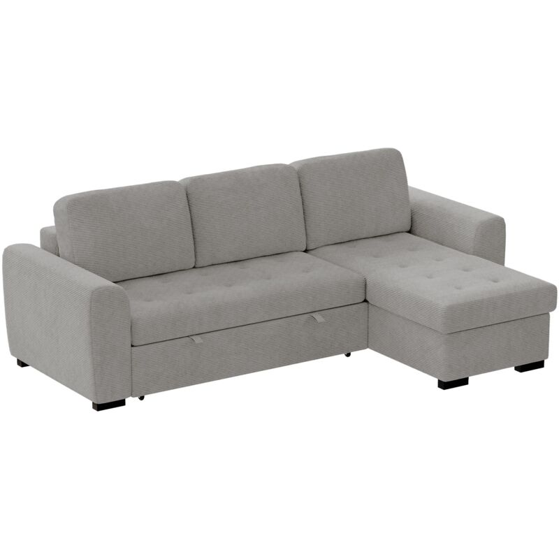 Mobilier Deco - emeline - Canapé d'angle réversible convertible avec coffre en velours côtelé gris clair